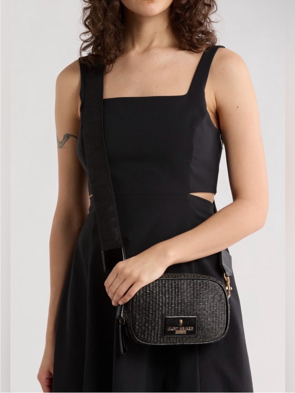 Kurt Geiger Black Woven Crossbody Camera Bag